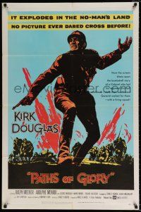4f630 PATHS OF GLORY 1sh '58 Stanley Kubrick, great artwork of Kirk Douglas in WWI!