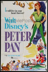 4f644 PETER PAN 1sh R69 Walt Disney animated cartoon fantasy classic, great full-length art!