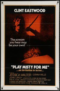 4f658 PLAY MISTY FOR ME 1sh '71 classic Clint Eastwood, Jessica Walter, an invitation to terror!