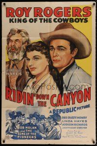 4f719 RIDIN' DOWN THE CANYON 1sh '42 Roy Rogers, Gabby Hayes, Linda Hayes, Sons of the Pioneers