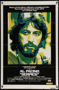 4f788 SERPICO 1sh '74 cool close up image of Al Pacino, Sidney Lumet crime classic!