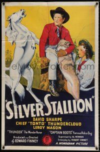 4f804 SILVER STALLION 1sh '41 art of Thunder the Wonder Horse & Captain Boots the police dog!