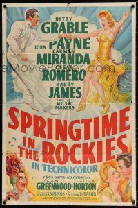 4f834 SPRINGTIME IN THE ROCKIES 1sh '42 stone litho art of Betty Grable, Romero & Carmen Miranda!