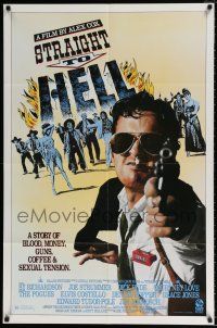 4f851 STRAIGHT TO HELL 1sh '87 Alex Cox, a story of blood, money, guns, coffee & sexual tension!