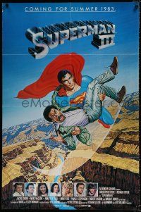4f872 SUPERMAN III advance 1sh '83 art of Christopher Reeve flying w/Pryor by Salk!
