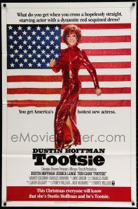 4f916 TOOTSIE int'l advance 1sh '82 full-length Dustin Hoffman in drag by American flag!