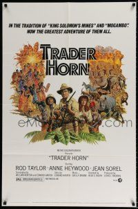 4f921 TRADER HORN 1sh '73 Larry Salk artwork of Rod Taylor & Anne Heywood in the jungle!