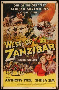 4f961 WEST OF ZANZIBAR 1sh '54 Anthony Steel, Sheila Sim, safari adventure, elephants!