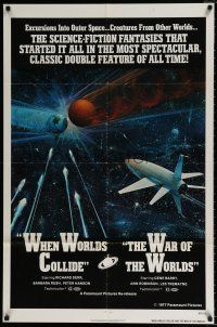 4f966 WHEN WORLDS COLLIDE/WAR OF THE WORLDS 1sh '77 cool sci-fi art of rocket in space by Berkey!