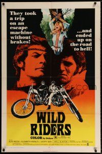 4f974 WILD RIDERS 1sh '71 Alex Rocco & another biker end up on the road to Hell!