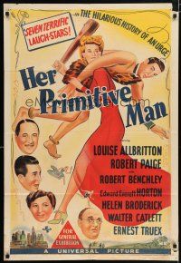 4g196 HER PRIMITIVE MAN Aust 1sh '44 wacky image of Louise Allbritton carrying man she clubbed!