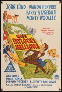 4g214 MISS TATLOCK'S MILLIONS Aust 1sh '48 John Lund, Wanda Hendrix, great wacky artwork!