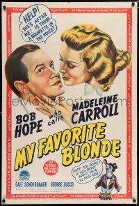 4g219 MY FAVORITE BLONDE Aust 1sh '42 great art of Bob Hope seduced by sexy Madeleine Carroll!