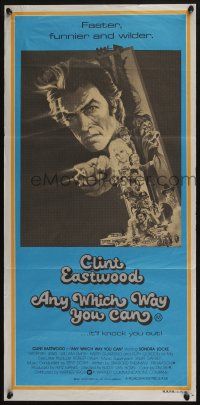 4g718 ANY WHICH WAY YOU CAN Aust daybill '80 cool artwork of Clint Eastwood & Clyde by Bob Peak!
