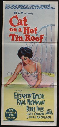 4g747 CAT ON A HOT TIN ROOF Aust daybill R66 art of Elizabeth Taylor in nightie on bed!