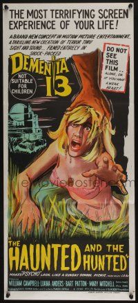 4g763 DEMENTIA 13 Aust daybill '63 Coppola, The Haunted & the Hunted, horror stone litho!