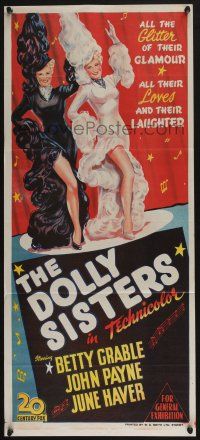 4g769 DOLLY SISTERS Aust daybill '45 stone litho of sexy entertainers Betty Grable & June Haver!