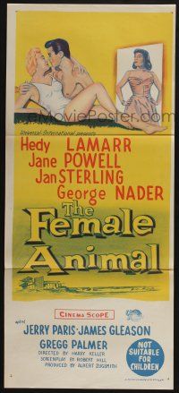4g781 FEMALE ANIMAL Aust daybill '58 artwork of sexy Hedy Lamarr & Jane Powell!