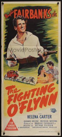 4g783 FIGHTING O'FLYNN Aust daybill '49 art of swashbuckling Douglas Fairbanks, Jr, Helena Carter!