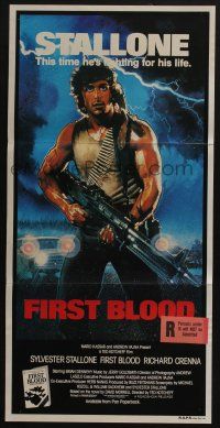 4g785 FIRST BLOOD Aust daybill '82 artwork of Sylvester Stallone as John Rambo by Drew Struzan!