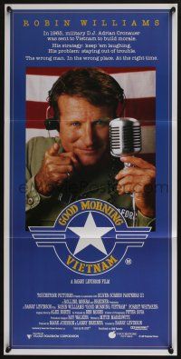 4g810 GOOD MORNING VIETNAM Aust daybill '87 war radio DJ Robin Williams, Barry Levinson directed!