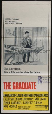 4g811 GRADUATE Aust daybill '68 Dustin Hoffman is worried about his future & Bancroft's sexy leg!