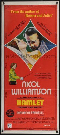 4g820 HAMLET Aust daybill '70 Nicol Williamson in title role & Marianne Faithfull as Ophelia!
