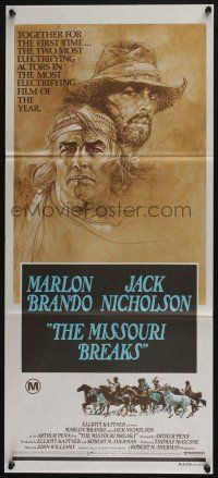 4g872 MISSOURI BREAKS Aust daybill '76 art of Marlon Brando & Jack Nicholson by Bob Peak!