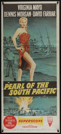 4g895 PEARL OF THE SOUTH PACIFIC Aust daybill '55 sexy Virginia Mayo in sarong & Dennis Morgan!