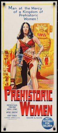 4g905 PREHISTORIC WOMEN Aust daybill '66 Hammer fantasy, art of sexiest cave babe!