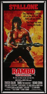 4g911 RAMBO FIRST BLOOD PART II Aust daybill '85 no man, no law, no war can stop Stallone!