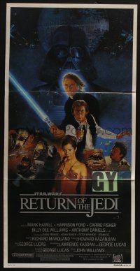 4g917 RETURN OF THE JEDI style B Aust daybill '83 George Lucas classic, Hamill, Ford, Sano art!