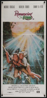 4g924 ROMANCING THE STONE Aust daybill '84 Robert Zemeckis, art of Michael Douglas & Turner!