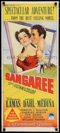 4g931 SANGAREE Aust daybill '53 3-D Fernando Lamas & Arlene Dahl, Richardson Studio stone litho!