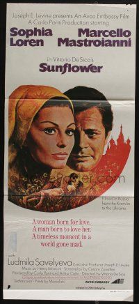 4g954 SUNFLOWER Aust daybill '70 Vittorio De Sica's I Girasoli, Sophia Loren, Marcello Mastroianni