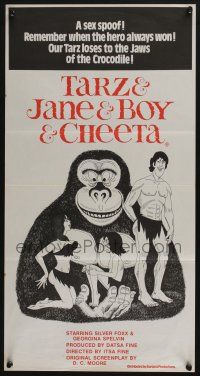 4g961 TARZ & JANE & BOY & CHEETA Aust daybill '75 sexy spoof, wacky cartoon artwork!