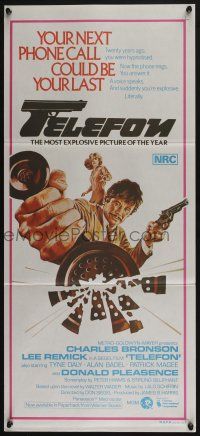 4g963 TELEFON Aust daybill '77 great artwork, they'll do anything to stop Charles Bronson!