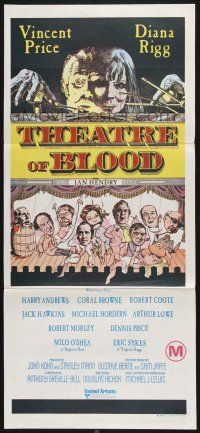 4g969 THEATRE OF BLOOD Aust daybill '73 great art of puppet masters Vincent Price & Diana Rigg!
