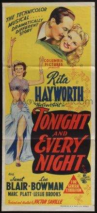 4g974 TONIGHT & EVERY NIGHT Aust daybill '44 sexy showgirl Rita Hayworth shows legs!