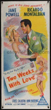 4g978 TWO WEEKS WITH LOVE Aust daybill '50 Jane Powell & Ricardo Montalban, cool musical artwork!