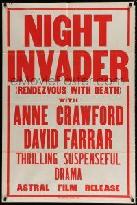 4g125 NIGHT INVADER Canadian 1sh R50s Anne Crawford, David Farar, English WWII spy thriller!