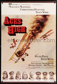 4g003 ACES HIGH English 1sh '76 Malcolm McDowell, really cool WWI airplane dogfight artwork!