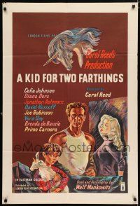 4g041 KID FOR TWO FARTHINGS English 1sh '56 art of sexy Diana Dors, directed by Carol Reed!