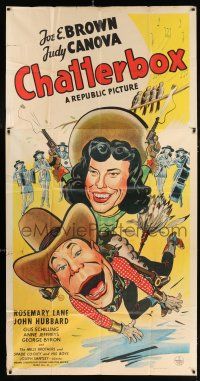 4j345 CHATTERBOX 3sh '43 wonderful cartoon art of cowboy Joe E. Brown & cowgirl Judy Canova!