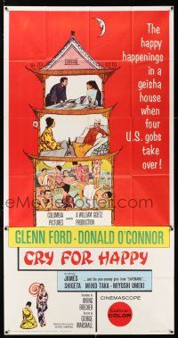 4j358 CRY FOR HAPPY 3sh '60 Glenn Ford & Donald O'Connor take over a geisha house & the girls too!