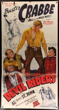 4j378 DEVIL RIDERS 3sh '43 art of Buster Crabbe, King of the Wild West & His Horse Falcon!