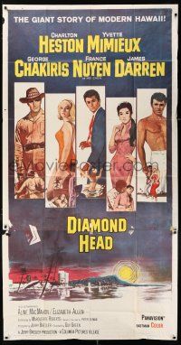 4j379 DIAMOND HEAD 3sh '62 Howard Terpning art of Charlton Heston, Mimieux & co-stars over Hawaii!