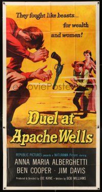 4j389 DUEL AT APACHE WELLS 3sh '57 they fought like beasts for wealth and women, cool gun duel art!