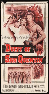 4j391 DUFFY OF SAN QUENTIN 3sh '54 Louis Hayward holds sexy nurse hostage, prison escape artwork!
