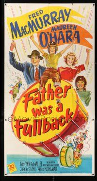 4j401 FATHER WAS A FULLBACK 3sh '49 art of Fred MacMurray & pretty Maureen O'Hara, football!